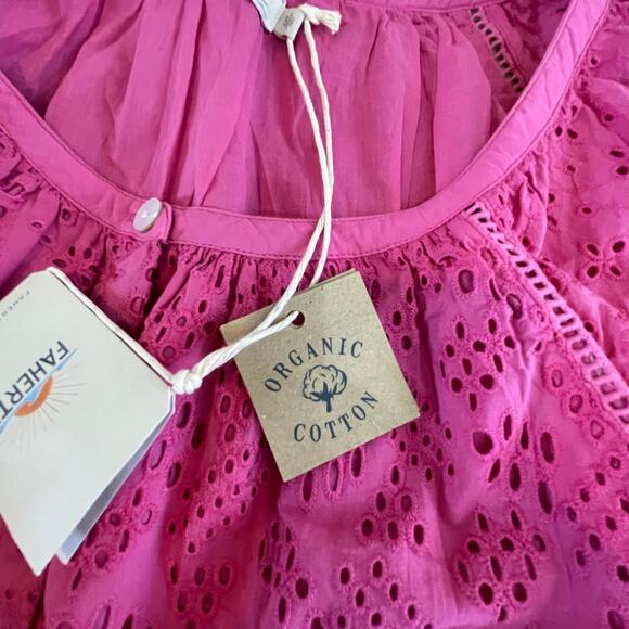 Faherty Carmel Cactus Flower Pink Eyelet Blouse Lined Small Organic Cotton - Picture 11 of 16